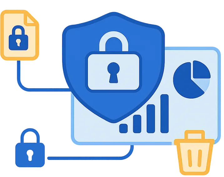 An illustration of a shield over a cloud: encrypted storage and read-only access